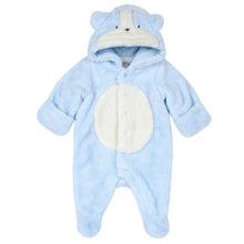 Load image into Gallery viewer, Blue Hooded Footsie With 3D Ear Details & Folded Mittens