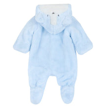 Load image into Gallery viewer, Blue Hooded Footsie With 3D Ear Details & Folded Mittens