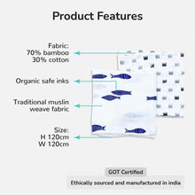 Load image into Gallery viewer, Grey Crowns & Indigo Aquarium Combo Swaddles- Pack Of 2