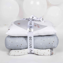 Load image into Gallery viewer, Grey Starry Nights Mini Cot Bedding Set