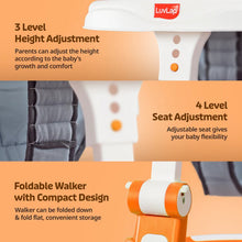 Load image into Gallery viewer, Orange 3 Level Height Adjustment 360° Joy Baby Walker