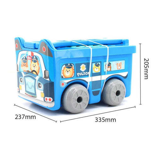 Blue Police Car Building Blocks In Trolley Container - 30Pcs