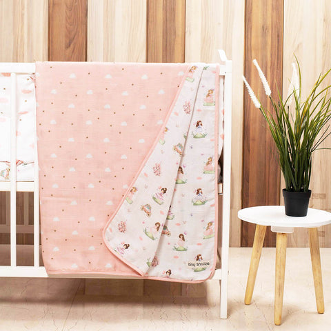 Pink Fairytale Theme Organic Muslin Blanket