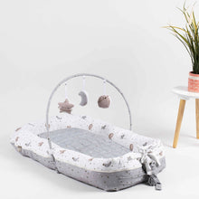 Load image into Gallery viewer, Grey Starry Nights Organic Size Adjustable Baby Nest