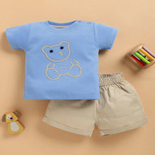 Load image into Gallery viewer, Blue Bear T-Shirt With Beige Shorts