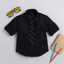 Load image into Gallery viewer, Shirt With Striped Tie- Black, Blue & White