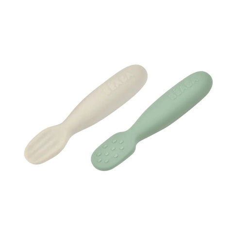 Silicone Pre-Feeding Spoons- Green & Grey (Set of 2)