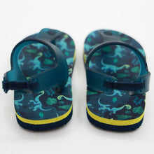 Load image into Gallery viewer, Teal Dinosaur Theme Flip Flops