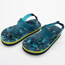 Load image into Gallery viewer, Teal Dinosaur Theme Flip Flops