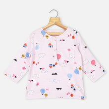 Load image into Gallery viewer, Pink Bear Printed Full Sleeves Night Suit
