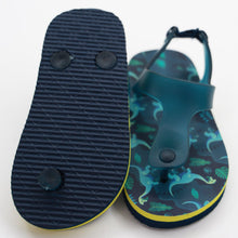Load image into Gallery viewer, Teal Dinosaur Theme Flip Flops