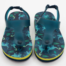 Load image into Gallery viewer, Teal Dinosaur Theme Flip Flops