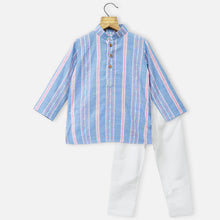 Load image into Gallery viewer, Blue Striped Full Sleeves Kurta With White Pajama