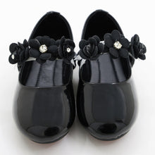 Load image into Gallery viewer, Flower Embellished Velcro Closure Ballerina- Black, Pink & White