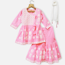 Load image into Gallery viewer, Pink & Purple Embroidered Cotton Kurta With Sharara & Dupatta