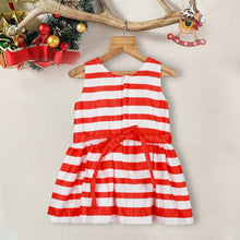 Load image into Gallery viewer, Red Striped With Christmas Theme Sleeveless Dress