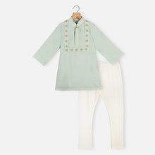 Load image into Gallery viewer, Mint Green Pintuck With Embroidered Kurta &amp; White Churidar
