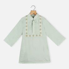 Load image into Gallery viewer, Mint Green Pintuck With Embroidered Kurta & White Churidar