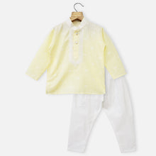 Load image into Gallery viewer, Yellow & Blue Embroidered Kurta With White Pajama