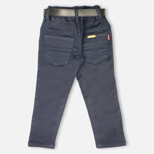 Load image into Gallery viewer, Regular Mid Rise Pant With Belt- Navy Blue & White
