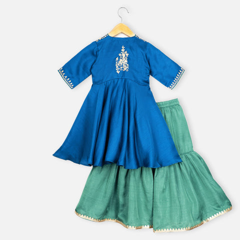 Blue Embroidered Kurta With Green Sharara