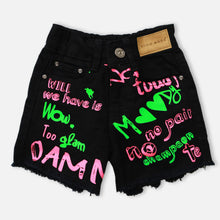 Load image into Gallery viewer, Black Painted Raw Hem Shorts