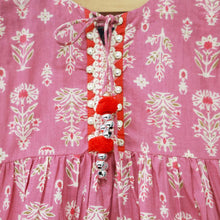 Load image into Gallery viewer, Pink Tiered Cotton Kurta With Flared Palazzo & Dupatta
