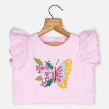 Load image into Gallery viewer, Pink Butterfly Embroidered Top With Palazzo Co-Ord Set