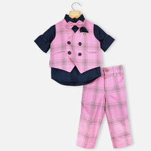 Load image into Gallery viewer, Pink Plaid Checked Waistcoat With Blue Shirt &amp; Pant
