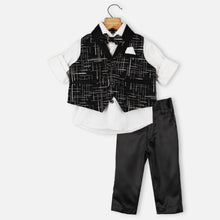 Load image into Gallery viewer, Black Printed Waistcoat With White Shirt &amp; Pant
