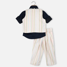 Load image into Gallery viewer, Peach Striped Printed Waistcoat With Navy Blue Shirt &amp; Pant
