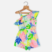 Load image into Gallery viewer, Blue Tropical Printed One shoulder Jumpsuit