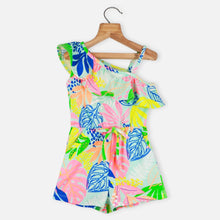 Load image into Gallery viewer, Blue Tropical Printed One shoulder Jumpsuit