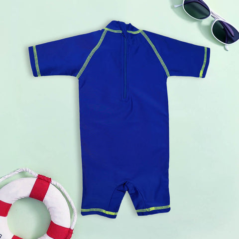 Blue Fish Theme Raglan Sleeves One Piece Swimsuit