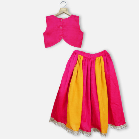 Yellow & Pink Floral Embroidered Lehenga Set