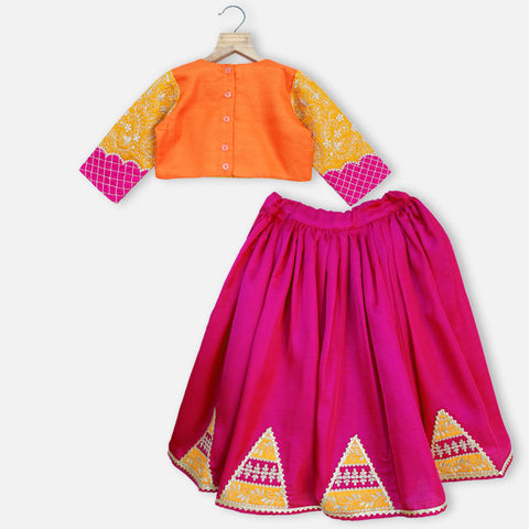 Orange & Pink Embroidered Lehenga Set