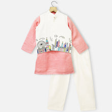 Load image into Gallery viewer, White Embroidered Jacket With Peach Kurta & Pajama