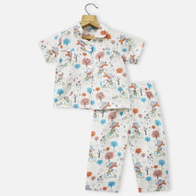 Load image into Gallery viewer, White & Blue Jangal Theme Half Sleeves Night Suit