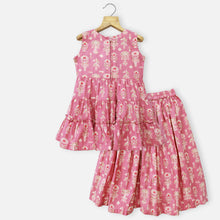 Load image into Gallery viewer, Pink Tiered Cotton Kurta With Flared Palazzo & Dupatta
