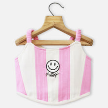 Load image into Gallery viewer, Pink Back Eyelet Lace Up Crop Top