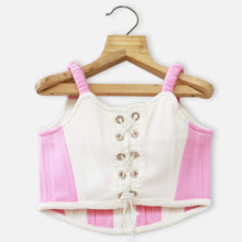 Load image into Gallery viewer, Pink Back Eyelet Lace Up Crop Top