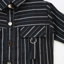 Load image into Gallery viewer, Black Striped Printed Collar Neck Top