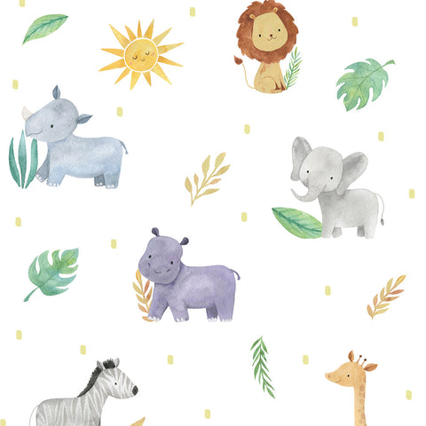 White Safari Animal Theme Full Sleeves Organic Cotton Night Suit