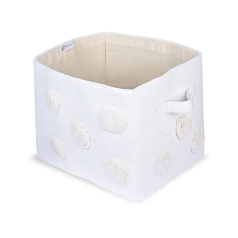 Pom Pom Rectangular Beige Toy Storage Basket