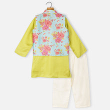 Load image into Gallery viewer, Blue Floral Printed Nehru Jacket With Green Kurta & Pajama