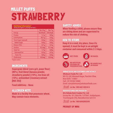 Strawberry Flavour Teething Millet Puffs - 15gm