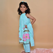 Load image into Gallery viewer, Blue Floral Printed Top With Pant & Dupatta