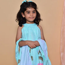 Load image into Gallery viewer, Blue Floral Printed Top With Pant & Dupatta