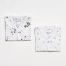 Load image into Gallery viewer, White Counting Sheep Printed Sleeveless Muslin Jabla - Pack Of 2