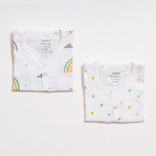 Load image into Gallery viewer, White  Follow The Rainbow Printed Sleeveless Muslin Jabla - Pack Of 2